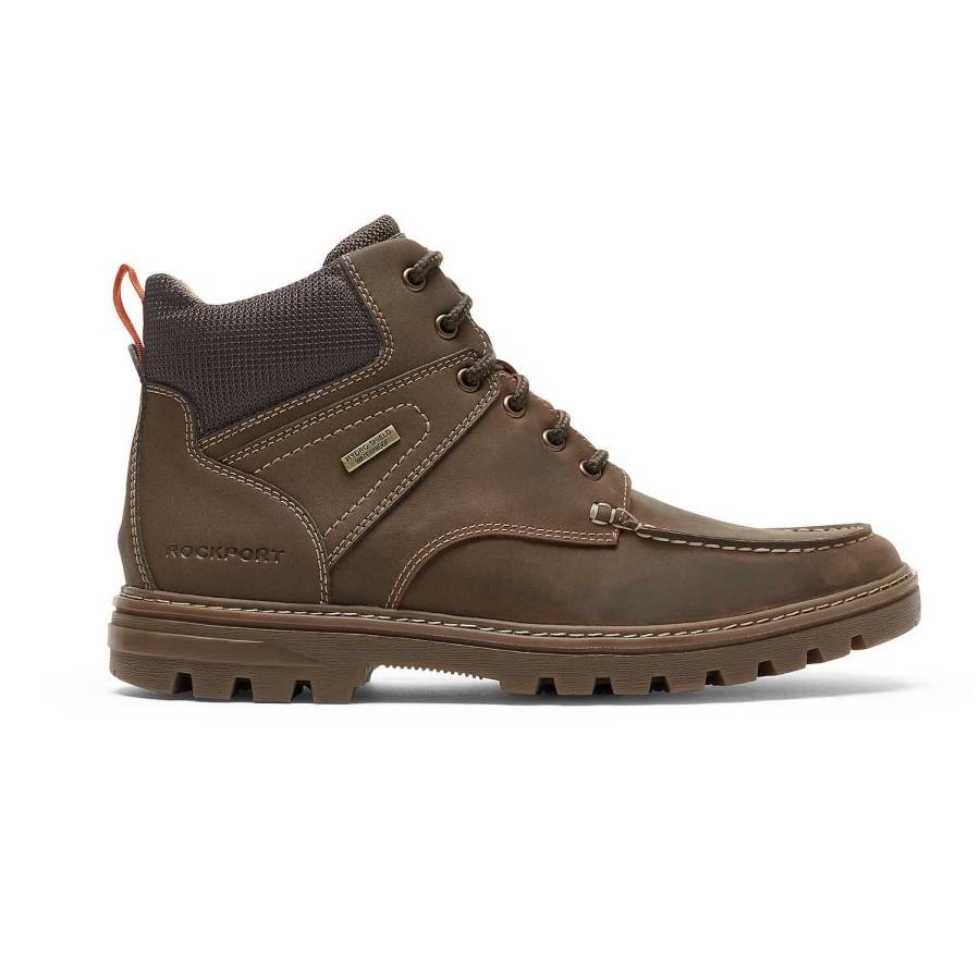 Homens Rockport | Bota Moc Toe impermeável masculina pronta para o clima Novo Couro Castanho/Camurça