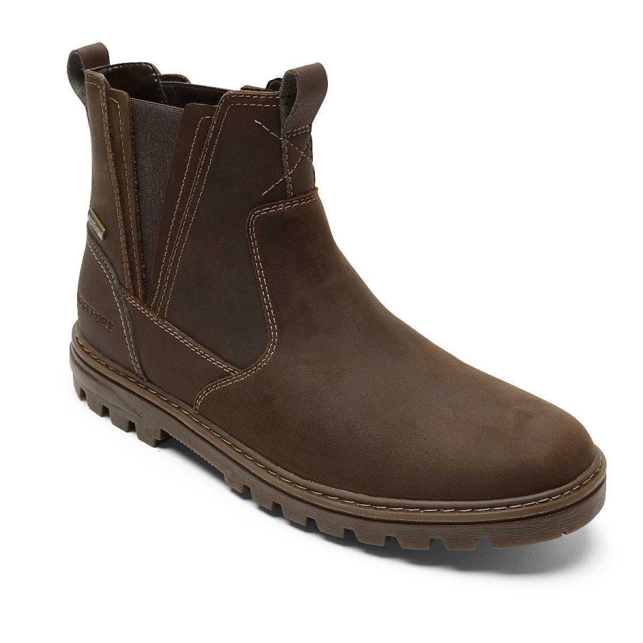 Homens Rockport | Bota Chelsea masculina para clima ou não à prova d'água Novo Couro Castanho/Camurça